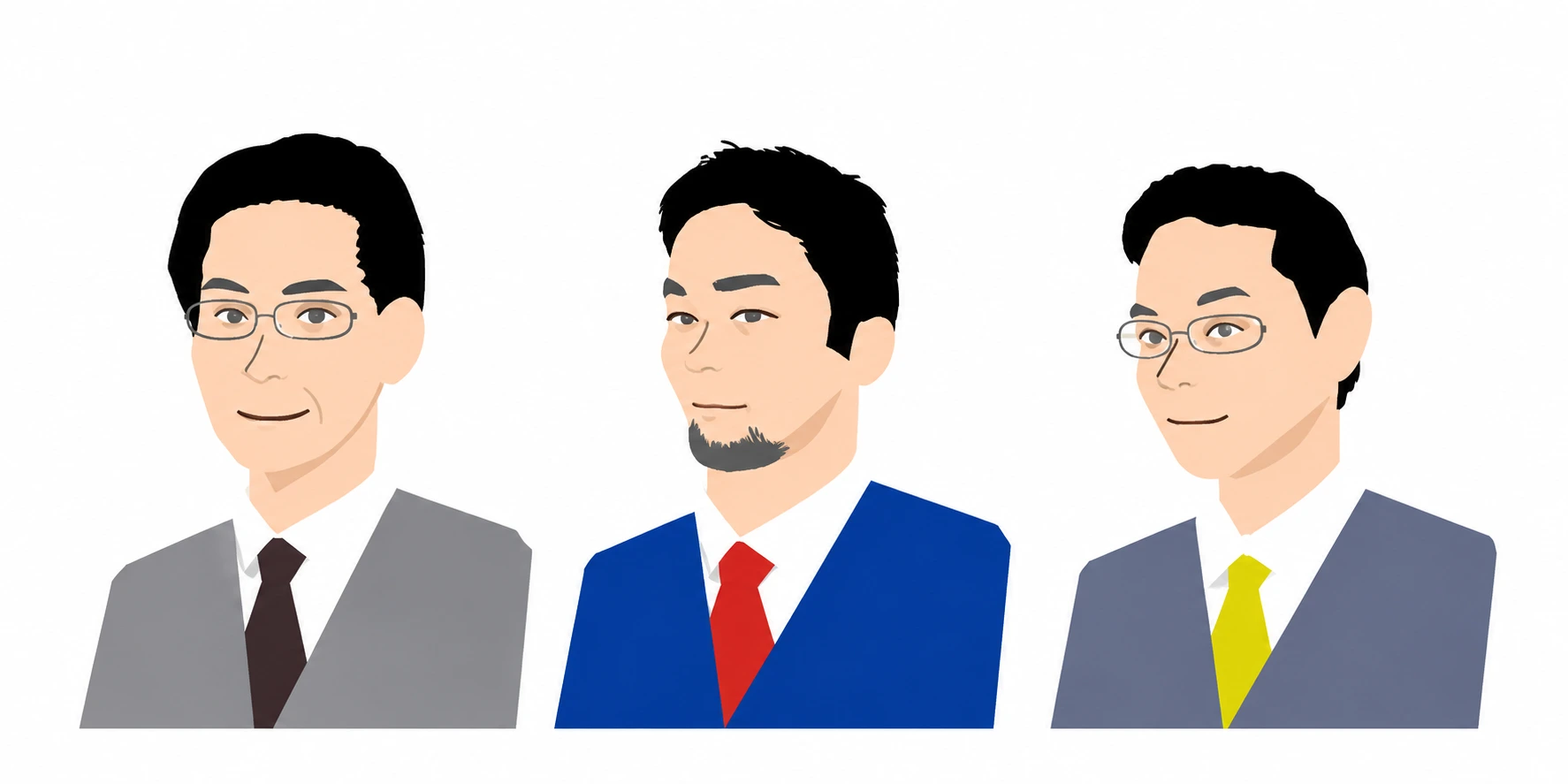 山本・中村・菊田の3名の弁護士の似顔絵